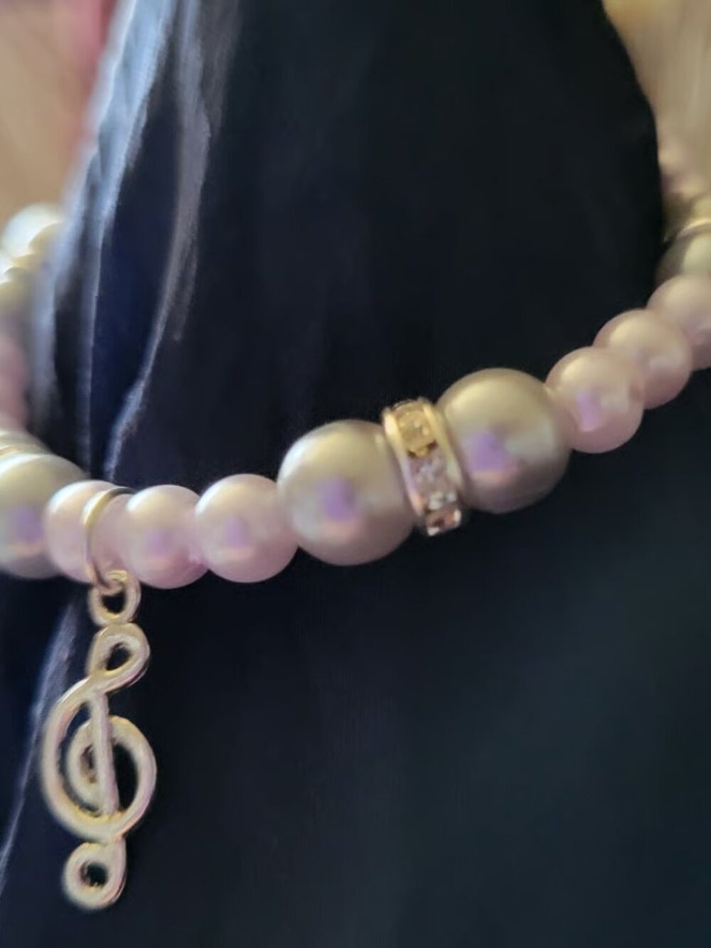 Pale Pink Silver Treble Clef Charm Bracelet